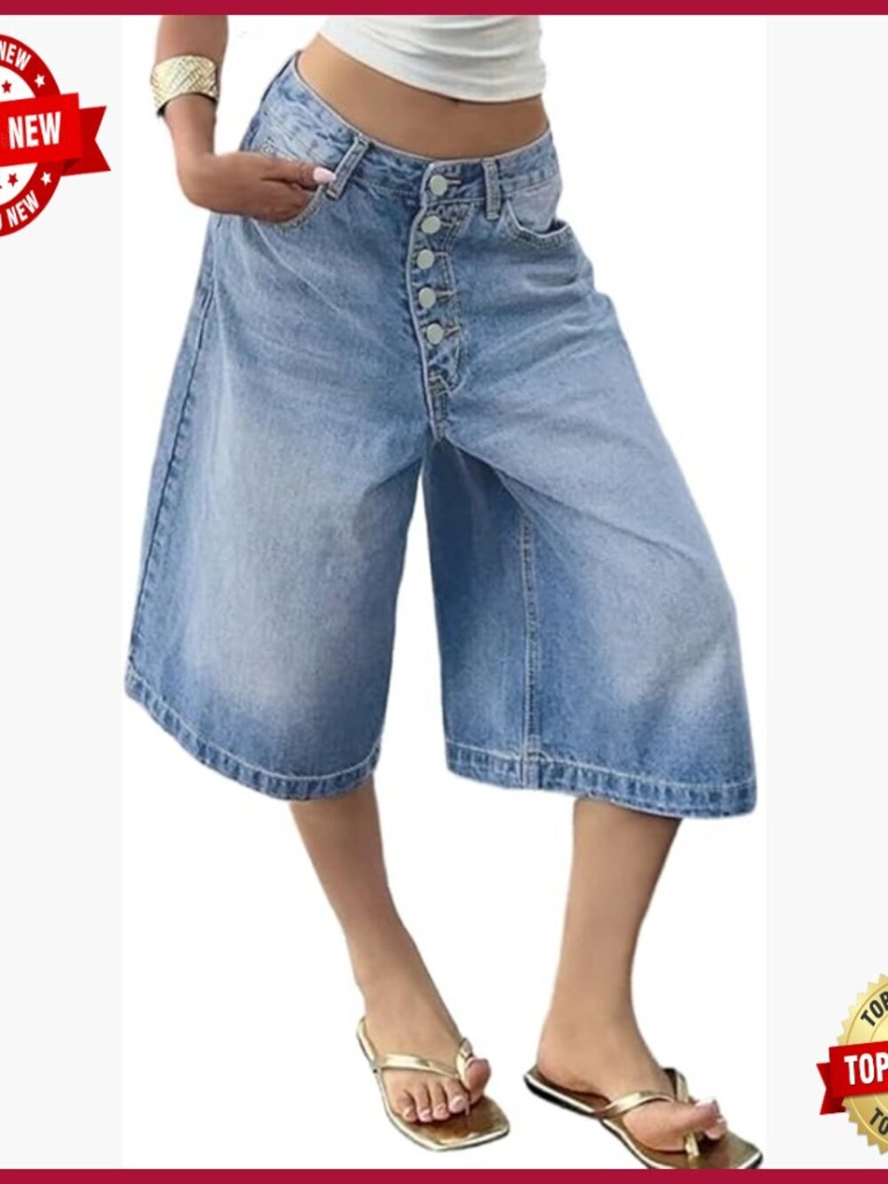 Cropped Bermuda Shorts Jeans Wide Leg Baggy Jorts Y2k High Waisted Casual Capris